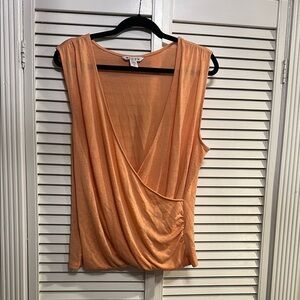 Athleta Orange Wrap Blouse with Asymmetrical Ruched Design